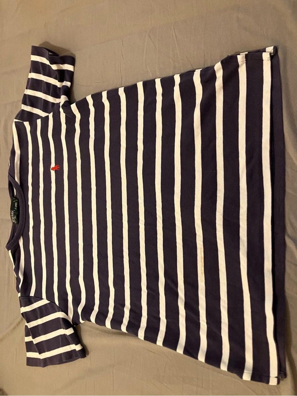 Ralph Lauren Navy & White Striped Short Sleeve Tee with Red Pony